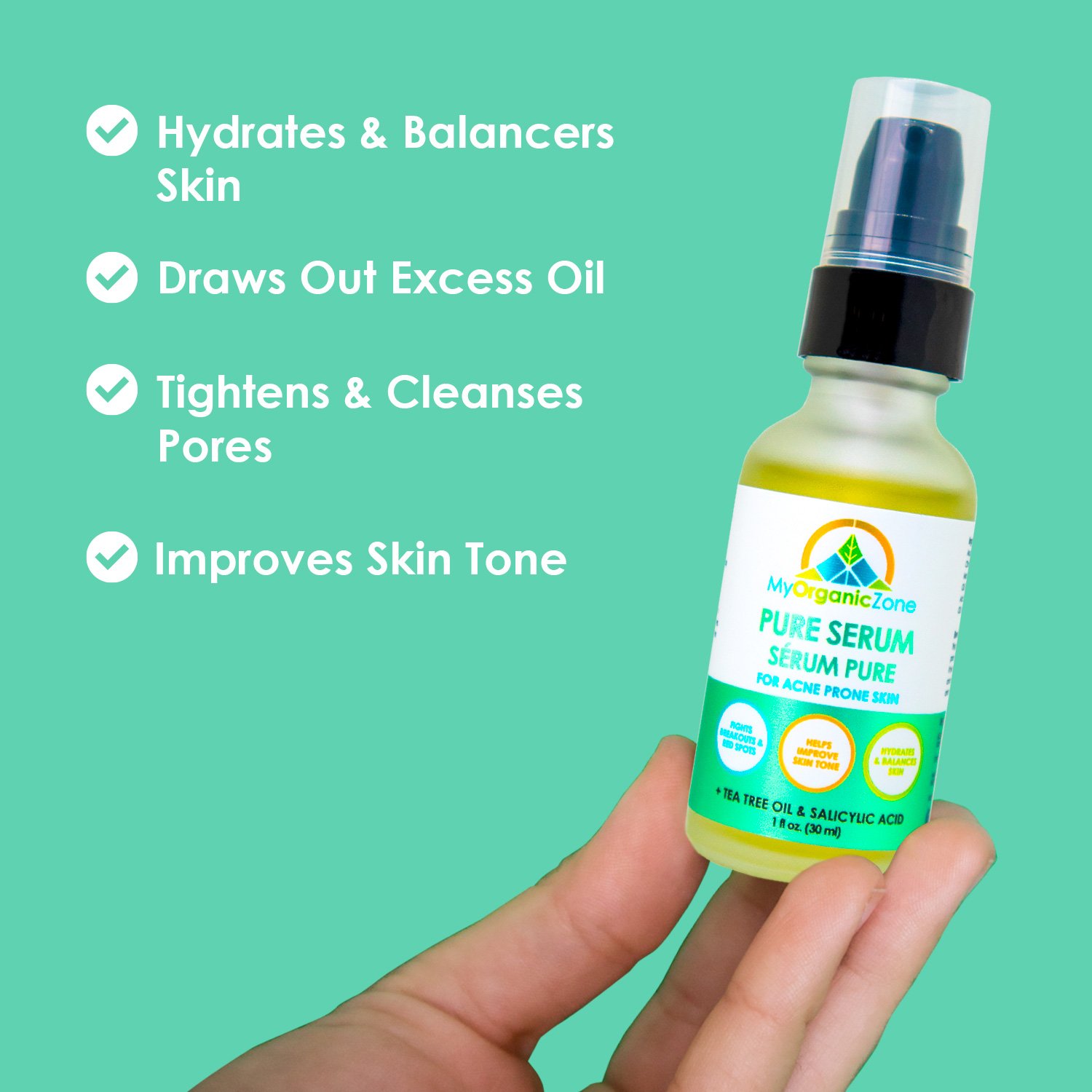 A bottle of Salicylic Acid Serum designed for acne-prone skin, featuring a sleek design and a dropper for easy application.