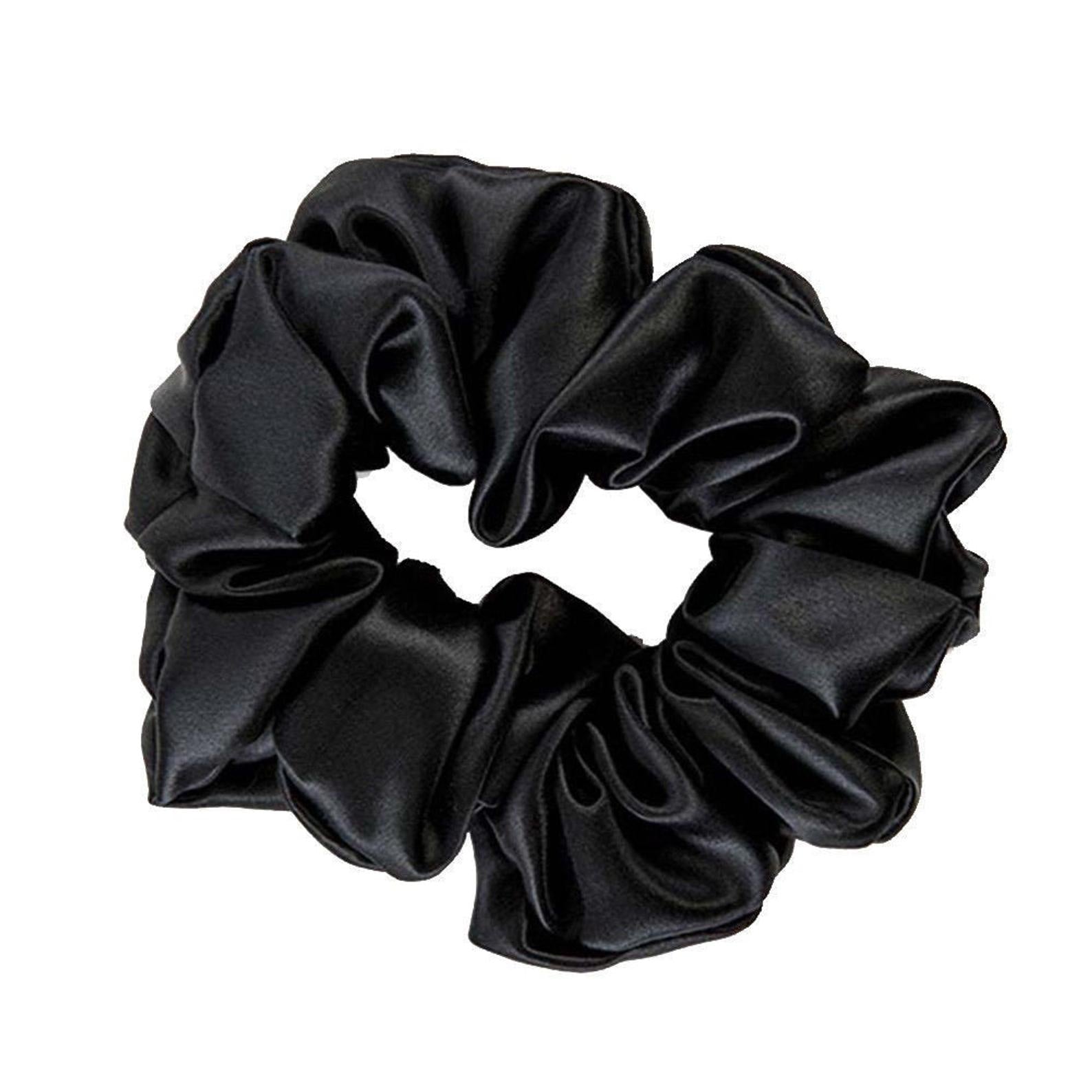 SIB™ silk thick scrunchie in charcoal black, showcasing its luxurious texture and thick design, ideal for protecting hair.