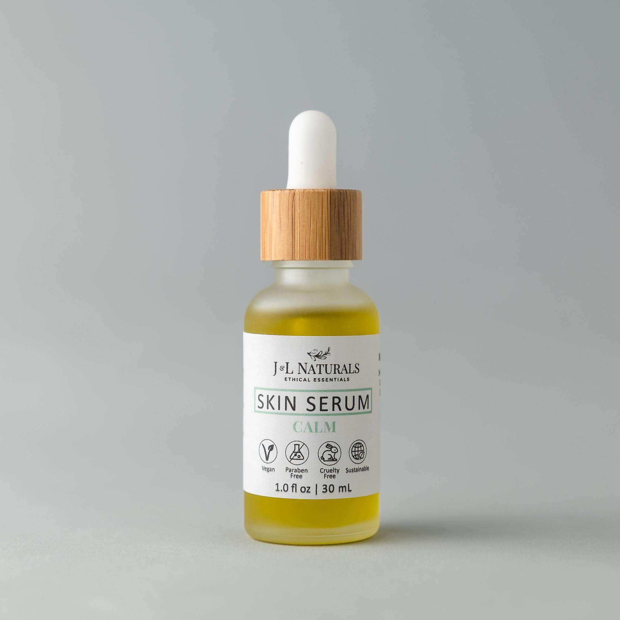 Skin Serum Duo featuring two 1.0 fl oz bottles with natural ingredients for various skin types.