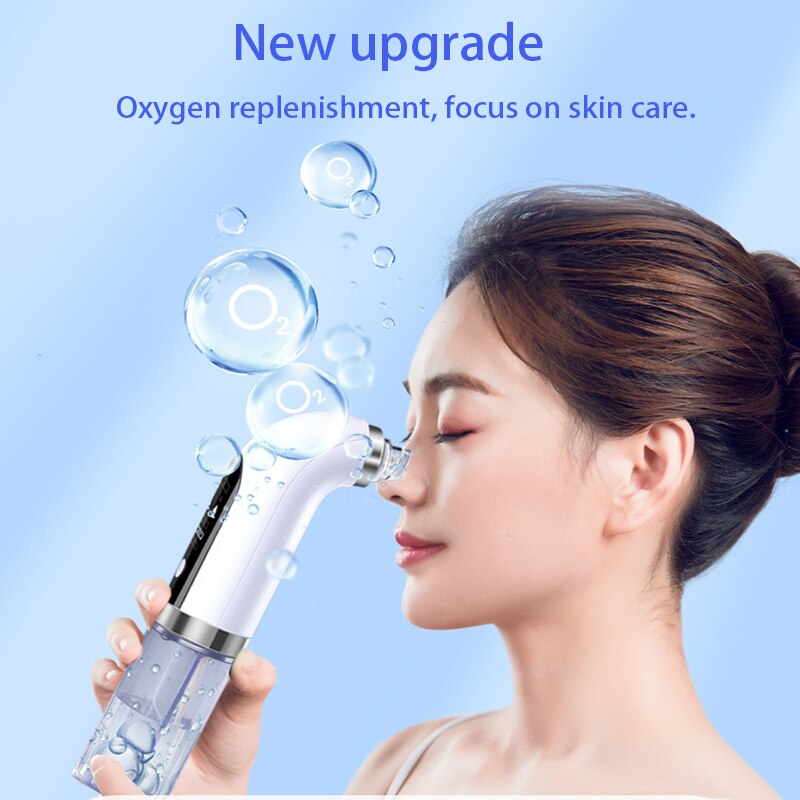 Small Bubble Blackhead Remover Vacuum with USB, featuring multiple probes and a sleek design for effective pore cleaning.