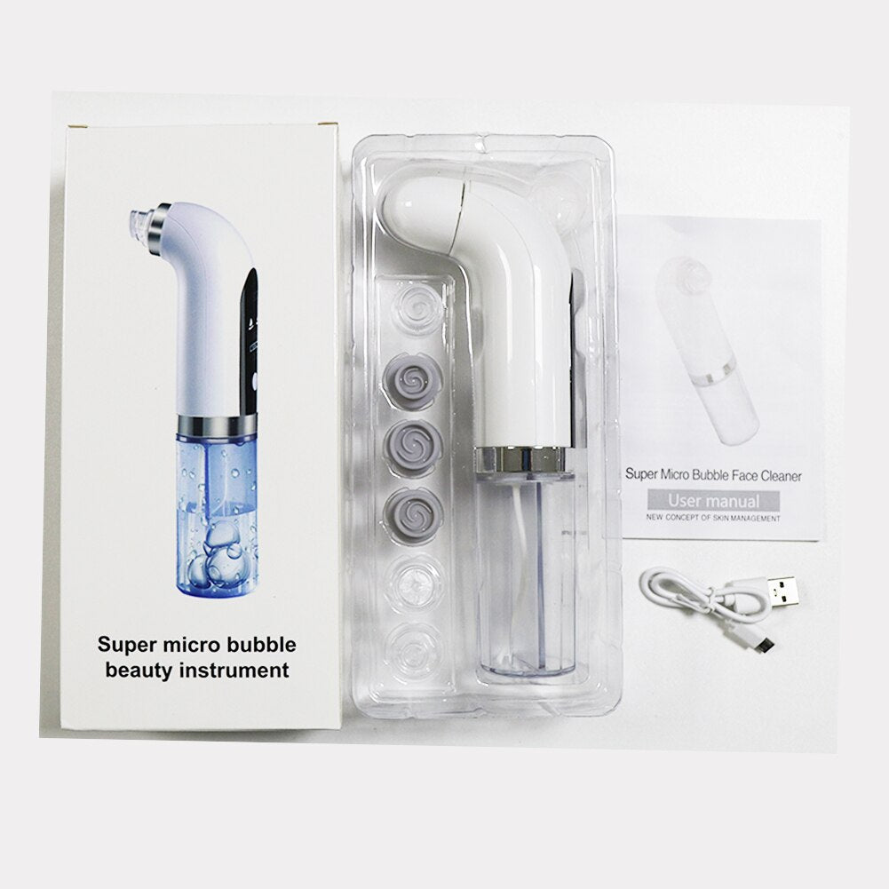 Small Bubble Blackhead Remover Vacuum with USB, featuring multiple probes and a sleek design for effective pore cleaning.