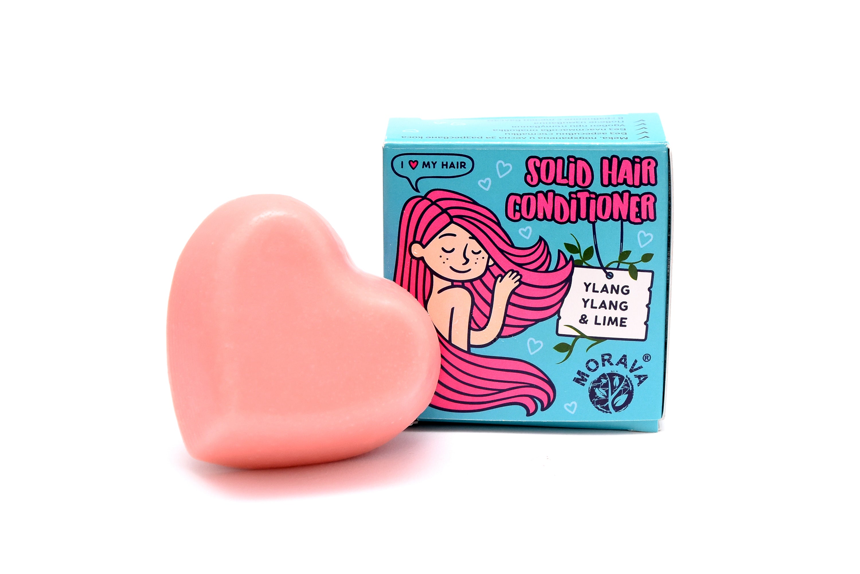 Solid hair conditioner bar shaped like a pink heart, showcasing its eco-friendly and travel-friendly design.