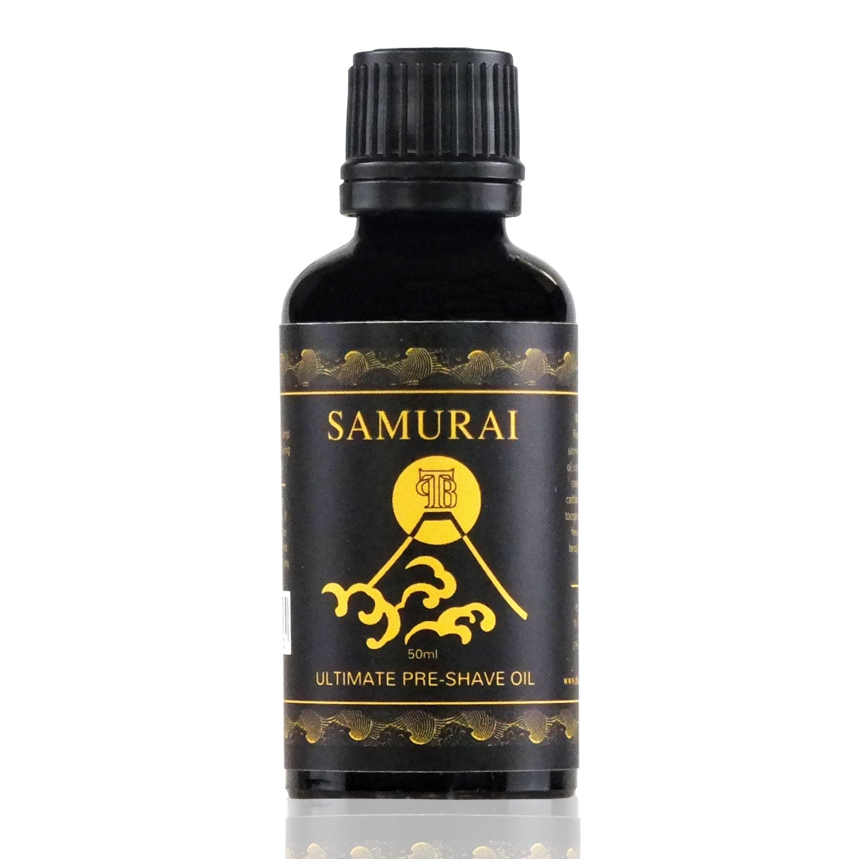 The Personal Barber Samurai Ultimate Pre-Shave Oil bottle with a sleek design, showcasing its premium quality and unique fragrance.