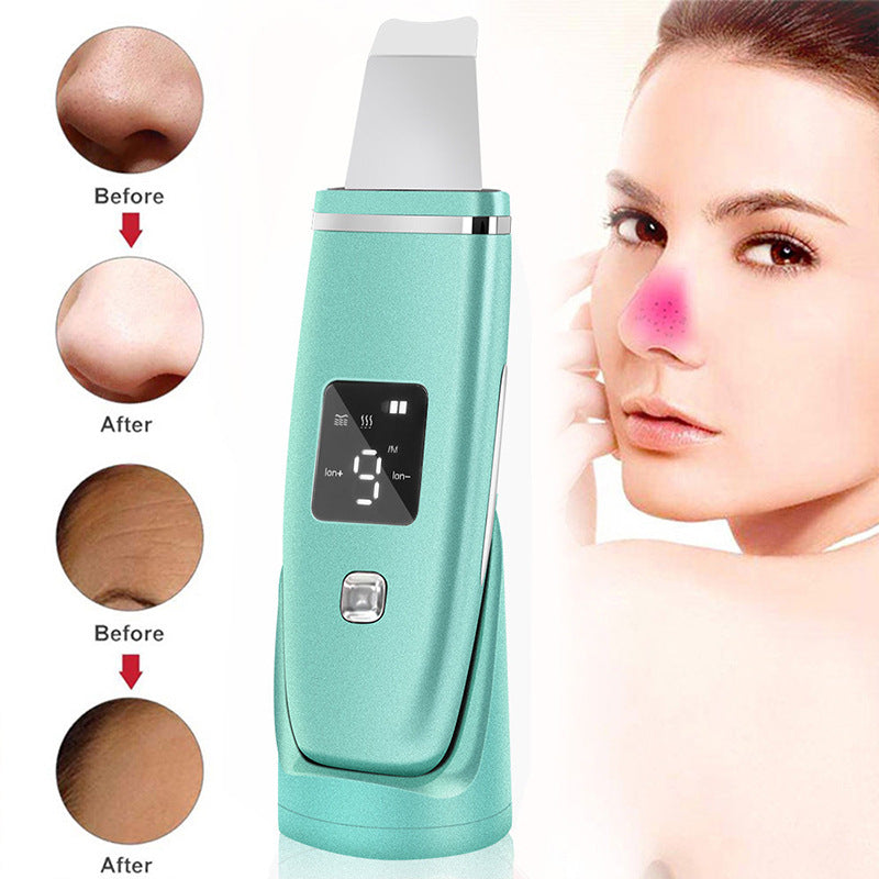 Ultrasonic Vibration Blackhead Remover with LED screen and stainless steel head, designed for deep cleansing and skincare.