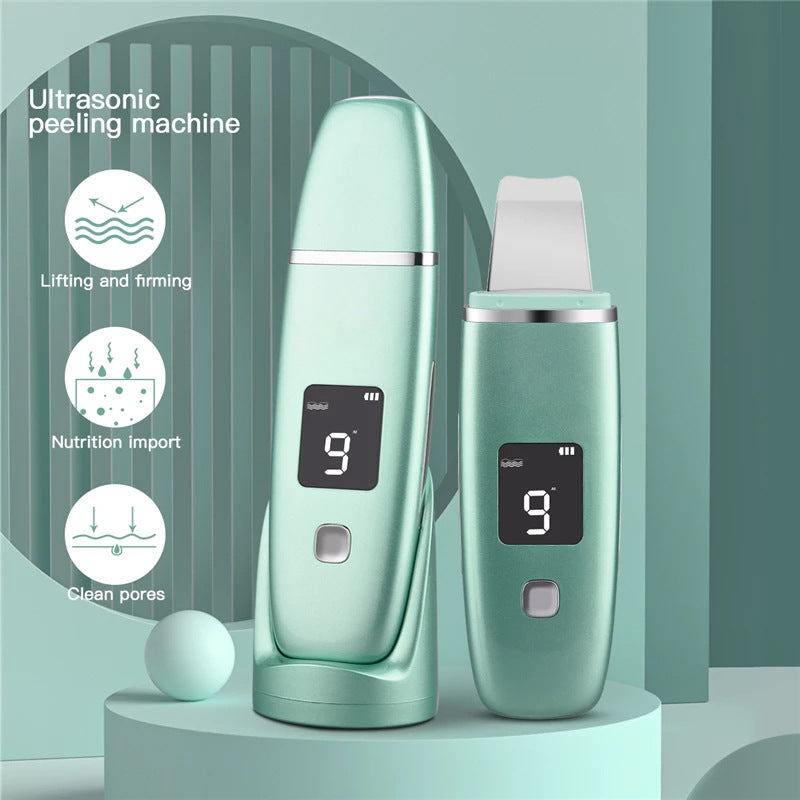 Ultrasonic Vibration Blackhead Remover with LED screen and stainless steel head, designed for deep cleansing and skincare.