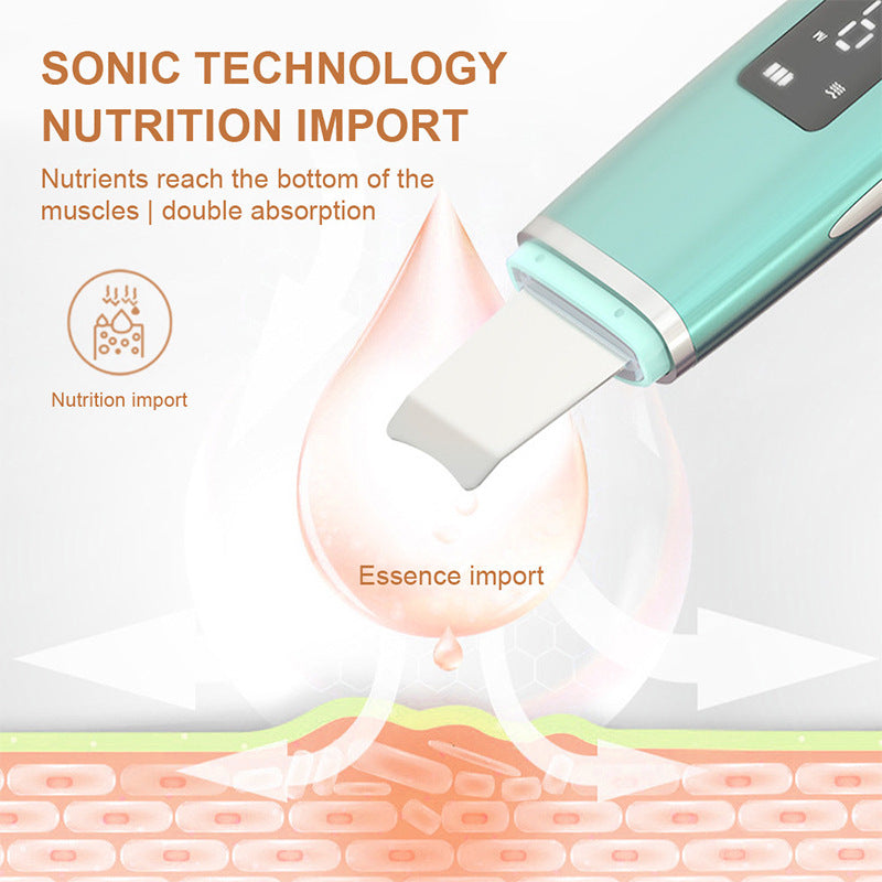 Ultrasonic Vibration Blackhead Remover with LED screen and stainless steel head, designed for deep cleansing and skincare.