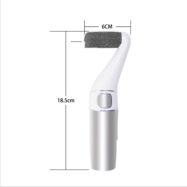 USB Rechargeable Foot File with three replaceable rollers for callus removal and nail care, featuring a sleek silver-white design.