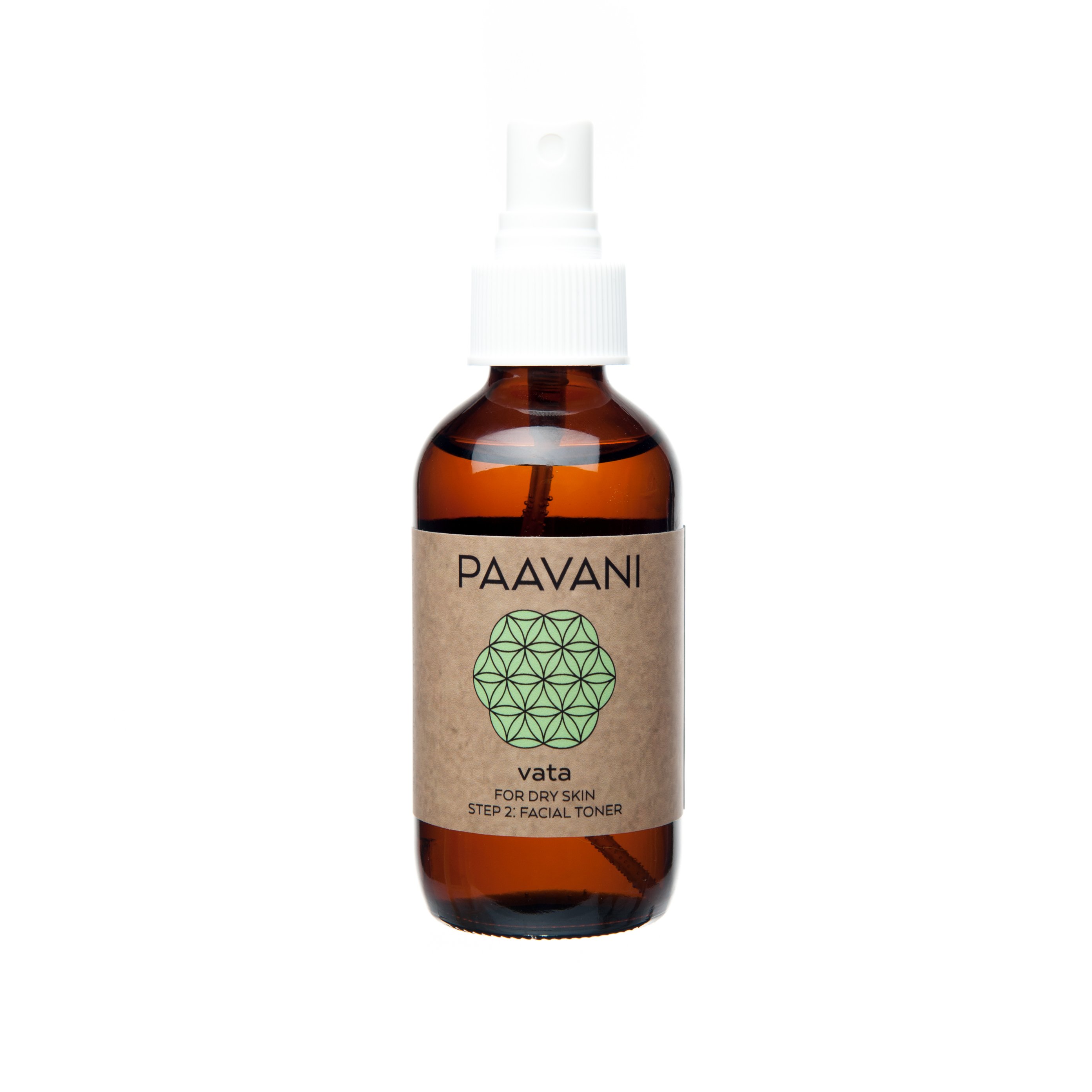 Vata Toner in a 4 fl oz glass bottle, featuring a blend of Chamomile and Ginger for skin hydration and balance.