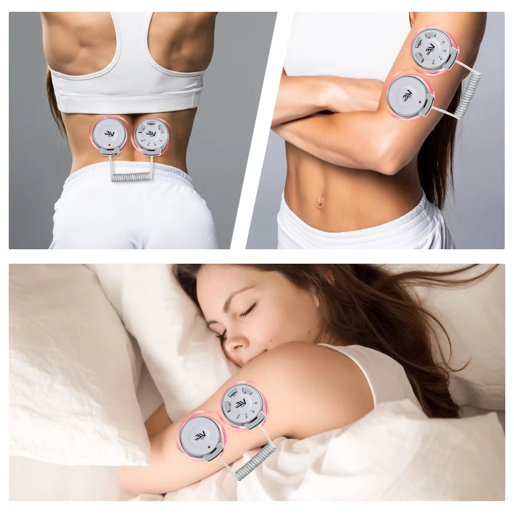 VE Sport Fat Burner Body Shaping Slimming Machine in white, showcasing its compact design and included accessories.