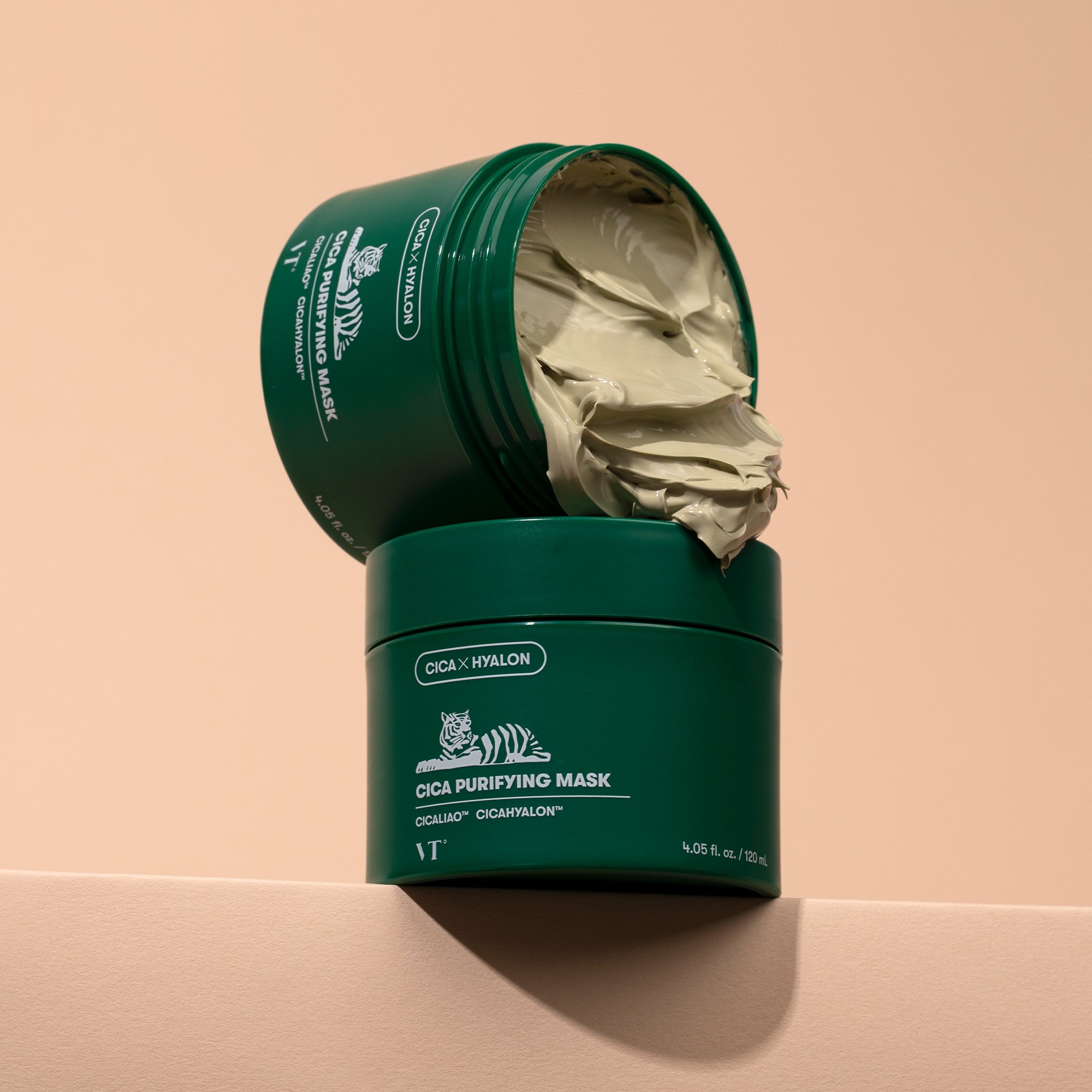 VT CICA Purifying Mask in a jar, showcasing its creamy clay texture, designed for purifying and hydrating the skin.