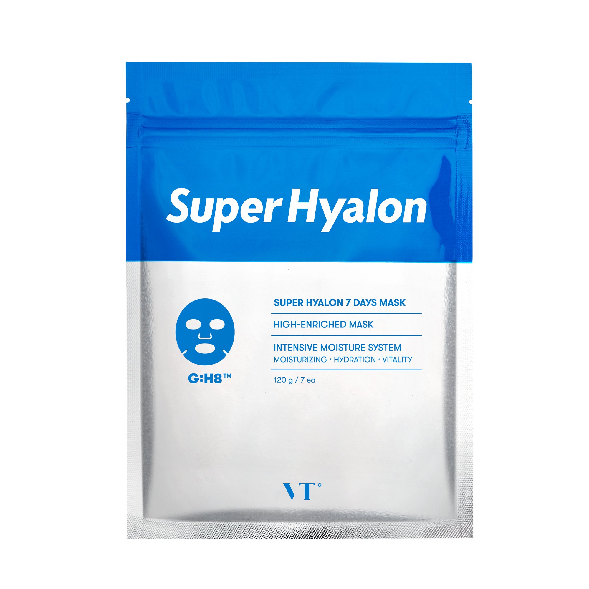 VT SUPER HYALON 7DAYS MASK pack featuring seven individual sheet masks for hydration.