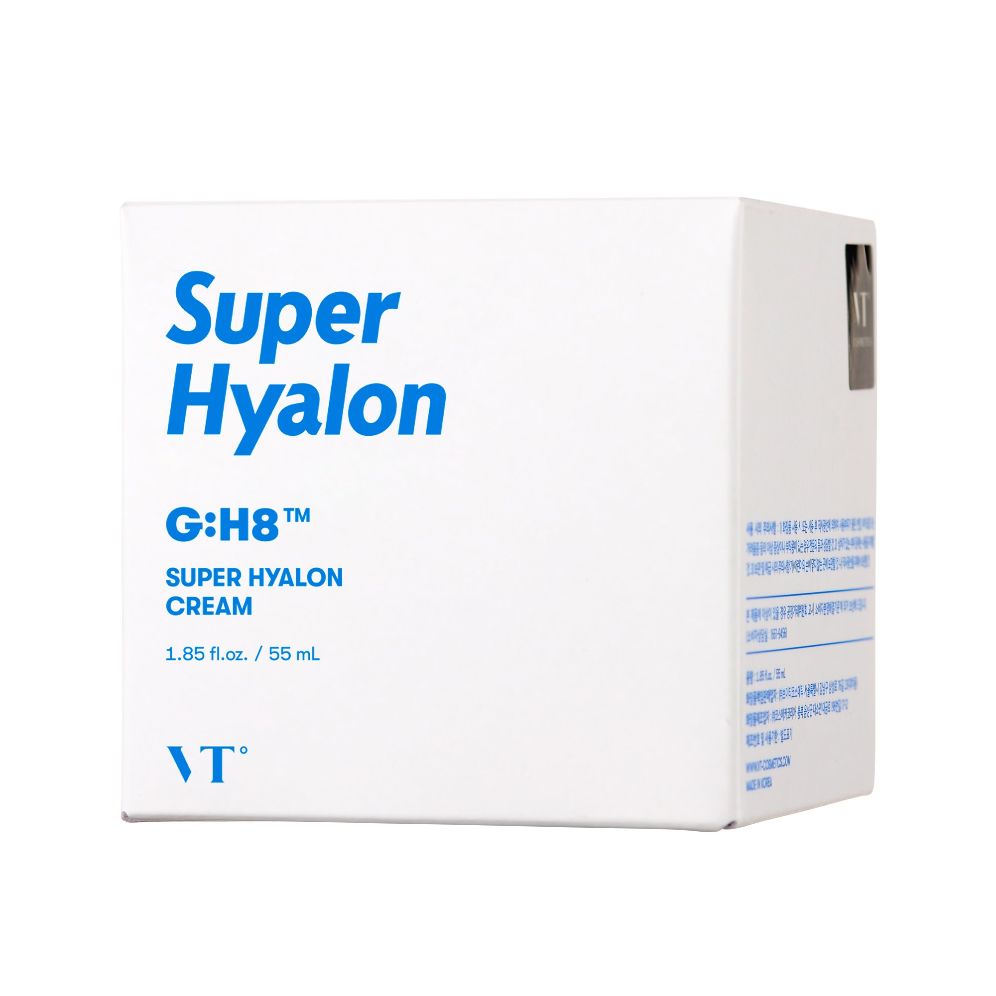 VT SUPER HYALON CREAM in a sleek jar, showcasing its bluish moisturizing capsules for hydration.