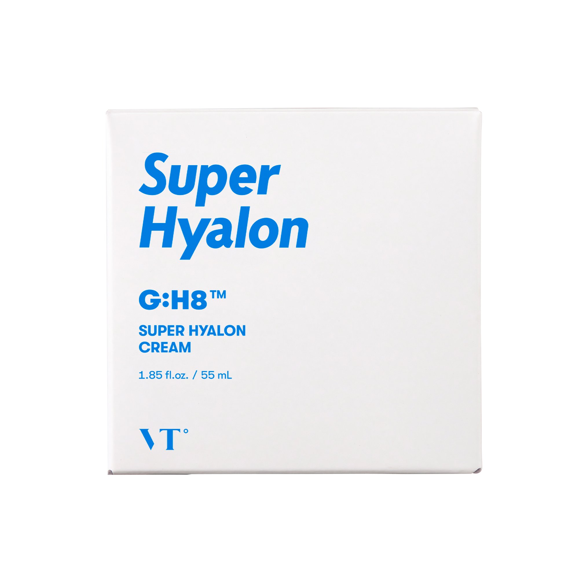 VT SUPER HYALON CREAM in a sleek jar, showcasing its bluish moisturizing capsules for hydration.