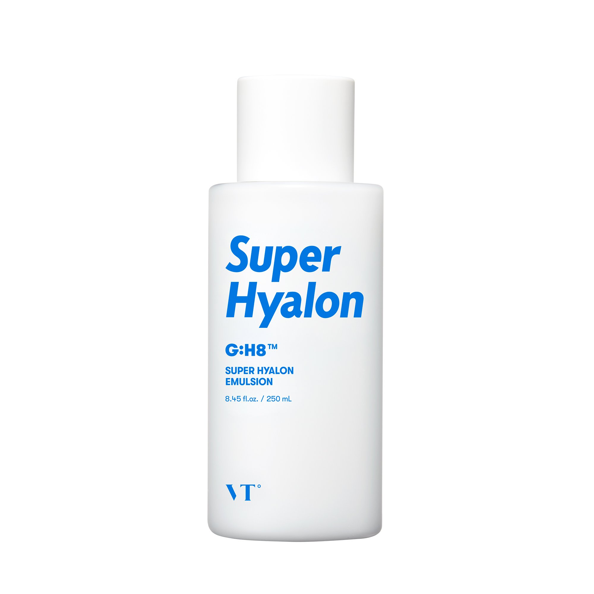 VT Super Hyalon Emulsion bottle showcasing its hydrating properties and key ingredients.