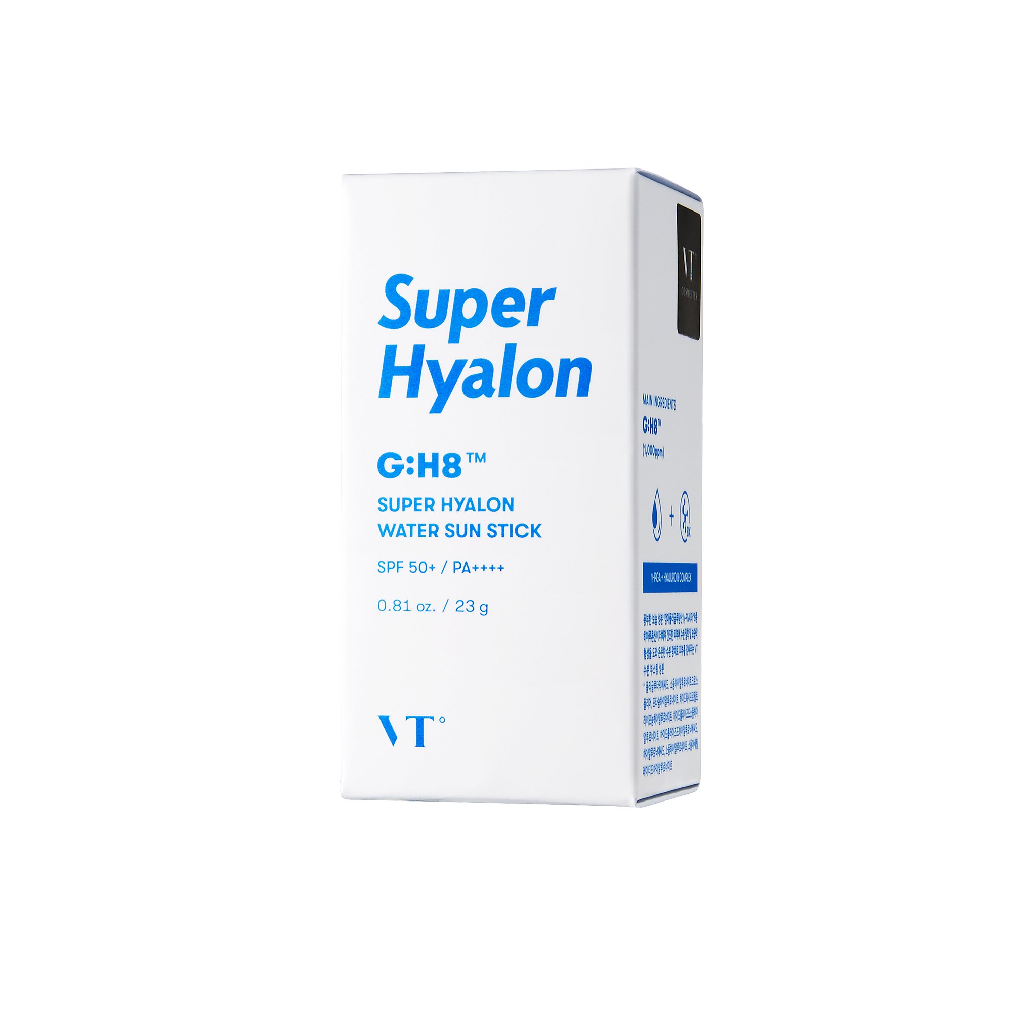 VT SUPER HYALON WATER SUN STICK, a lightweight sunscreen stick with SPF50+ PA++++, designed for easy application and hydration.