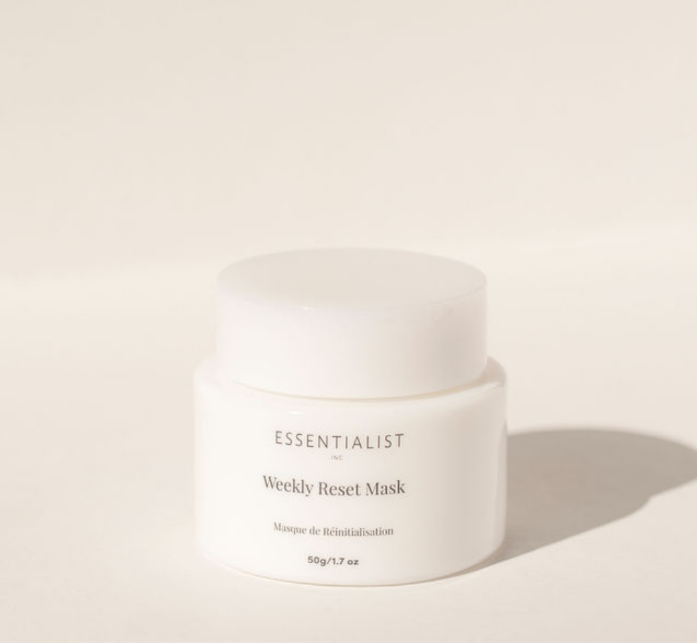 Weekly Reset Mask in a sleek container, showcasing its rich texture and natural ingredients.