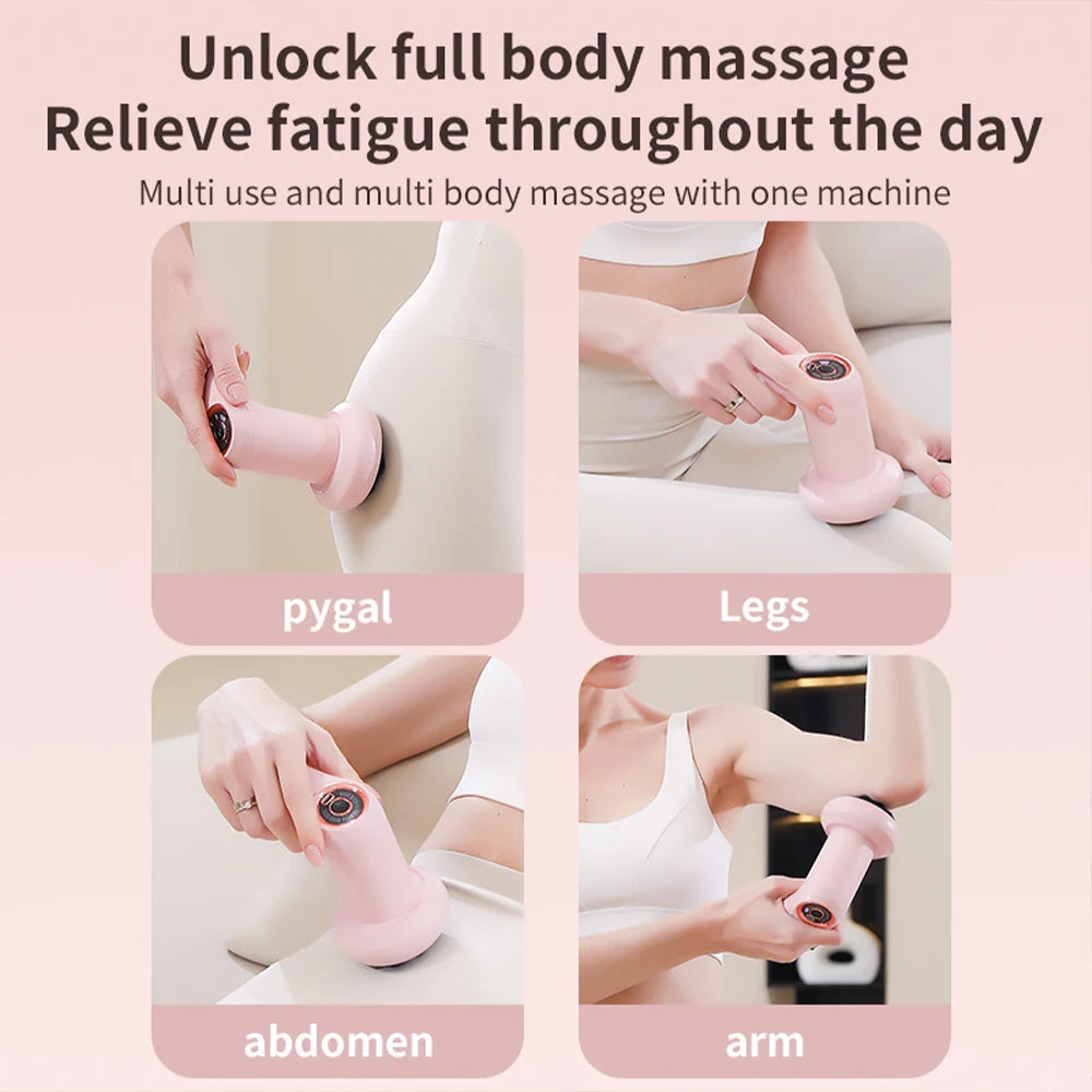 Wireless Body Cellulite Sculpting Massager in white and pink, showcasing its ergonomic design and multiple massage heads.