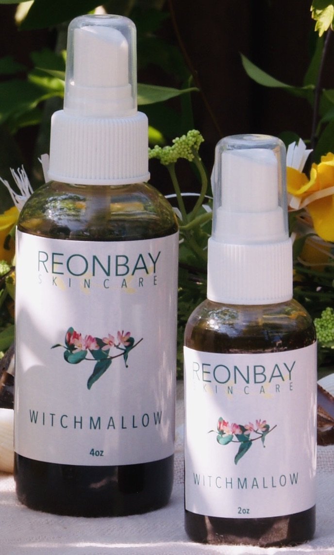 WitchMallow Serum Spray bottle with a botanical design, showcasing its natural ingredients and lightweight formula.