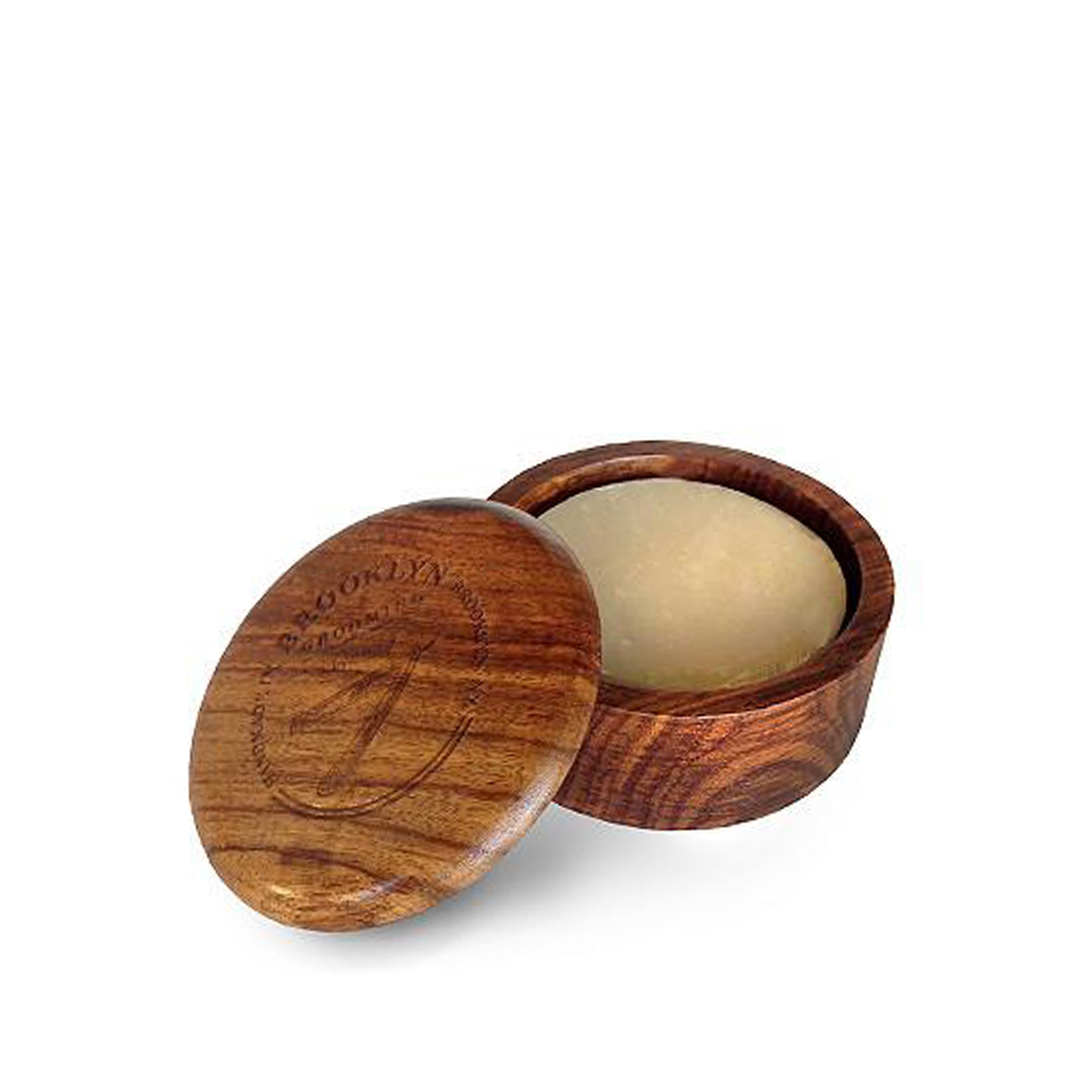 Handmade Dark Oak Wood Shaving Bowl with polished finish and logo stamp, showcasing its unique craftsmanship.