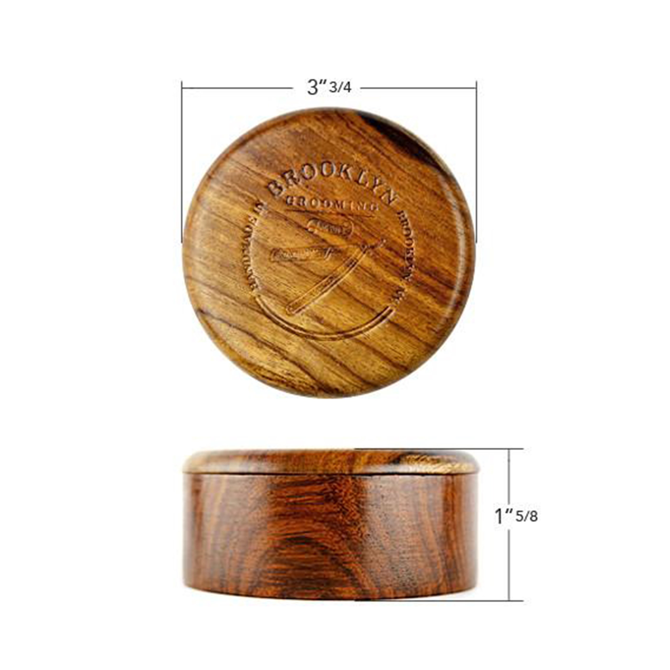 Handmade Dark Oak Wood Shaving Bowl with polished finish and logo stamp, showcasing its unique craftsmanship.