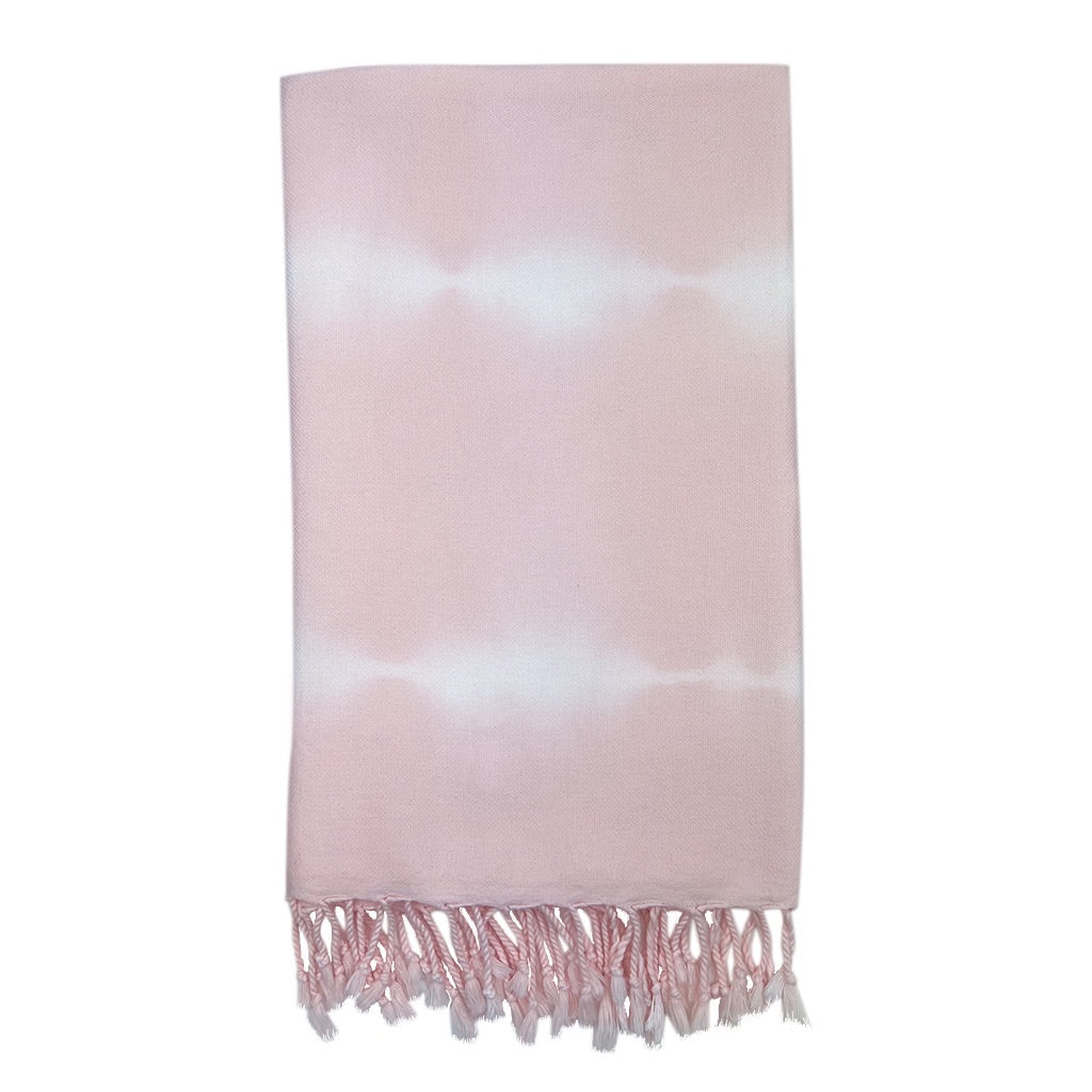 Blush Tie Dye Turkish Beach Towel showcasing vibrant colors and intricate patterns, perfect for beach or bath use.