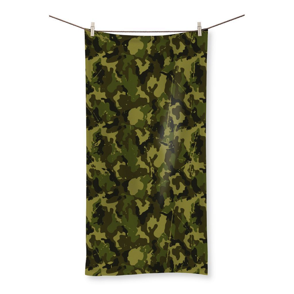 Camofludge 11 Beach Towel featuring a vibrant full-color design on one side and a soft terry towelling loop on the reverse, perfect for beach outings.