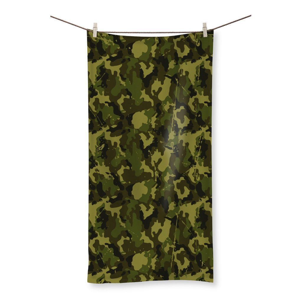 Camofludge 11 Beach Towel featuring a vibrant full-color design on one side and a soft terry towelling loop on the reverse, perfect for beach outings.