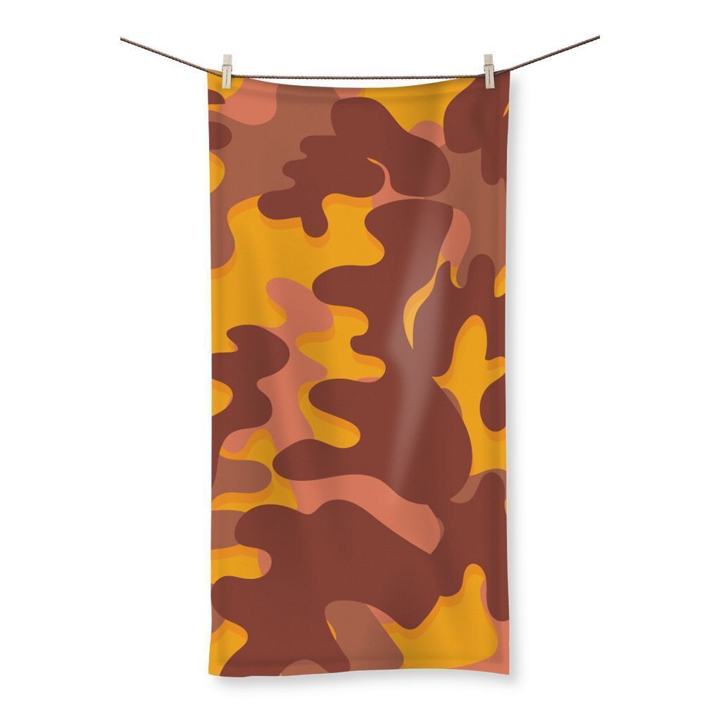 Camofludge 3 Beach Towel featuring vibrant full-color design on one side and soft terry towelling loop on the reverse, ideal for beach and gym use.