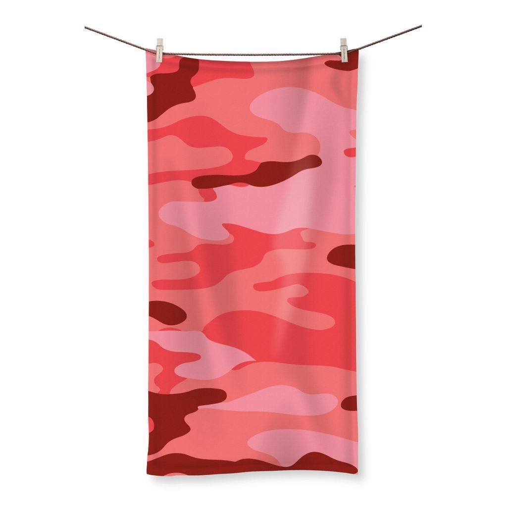 Camofludge 5 Beach Towel featuring a vibrant full-color design on one side and a soft terry towelling loop on the reverse, ideal for beach and gym use.