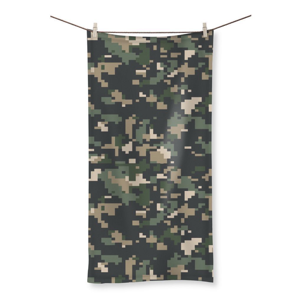 Camofludge 6 Beach Towel featuring vibrant full-color design on one side and soft terry towelling loop on the reverse, ideal for beach and gym use.