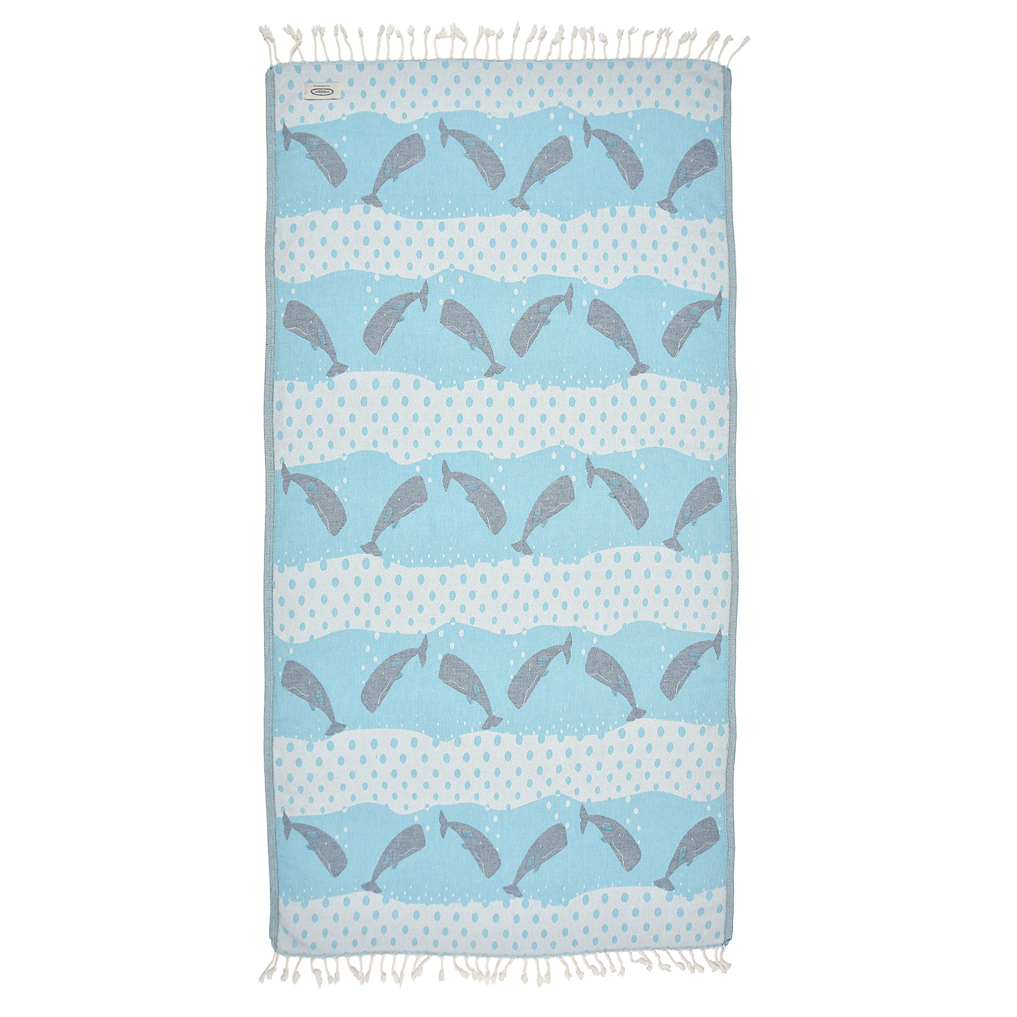 Exclusive Baby Whales Peshtemal Pure Cotton Throw Blanket featuring a playful whale design, perfect for beach or home use.