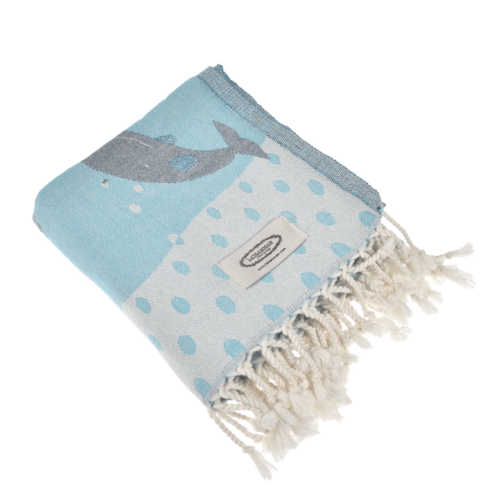 Exclusive Baby Whales Peshtemal Pure Cotton Throw Blanket featuring a playful whale design, perfect for beach or home use.