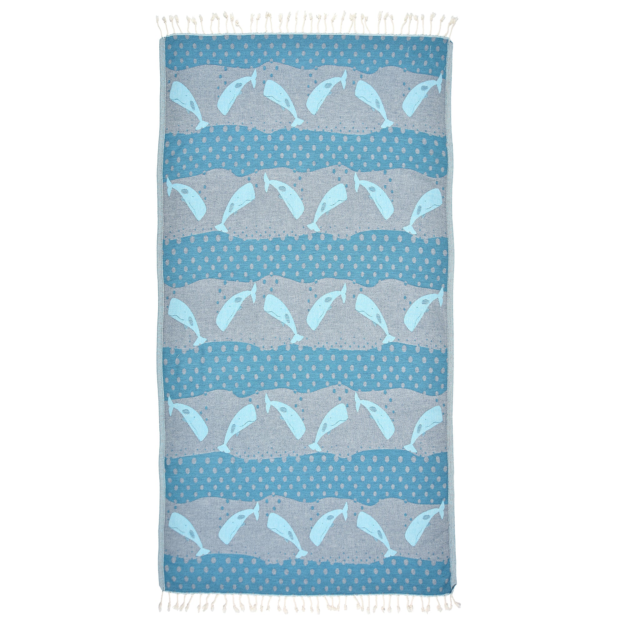 Exclusive Baby Whales Peshtemal Pure Cotton Throw Blanket featuring a playful whale design, perfect for beach or home use.