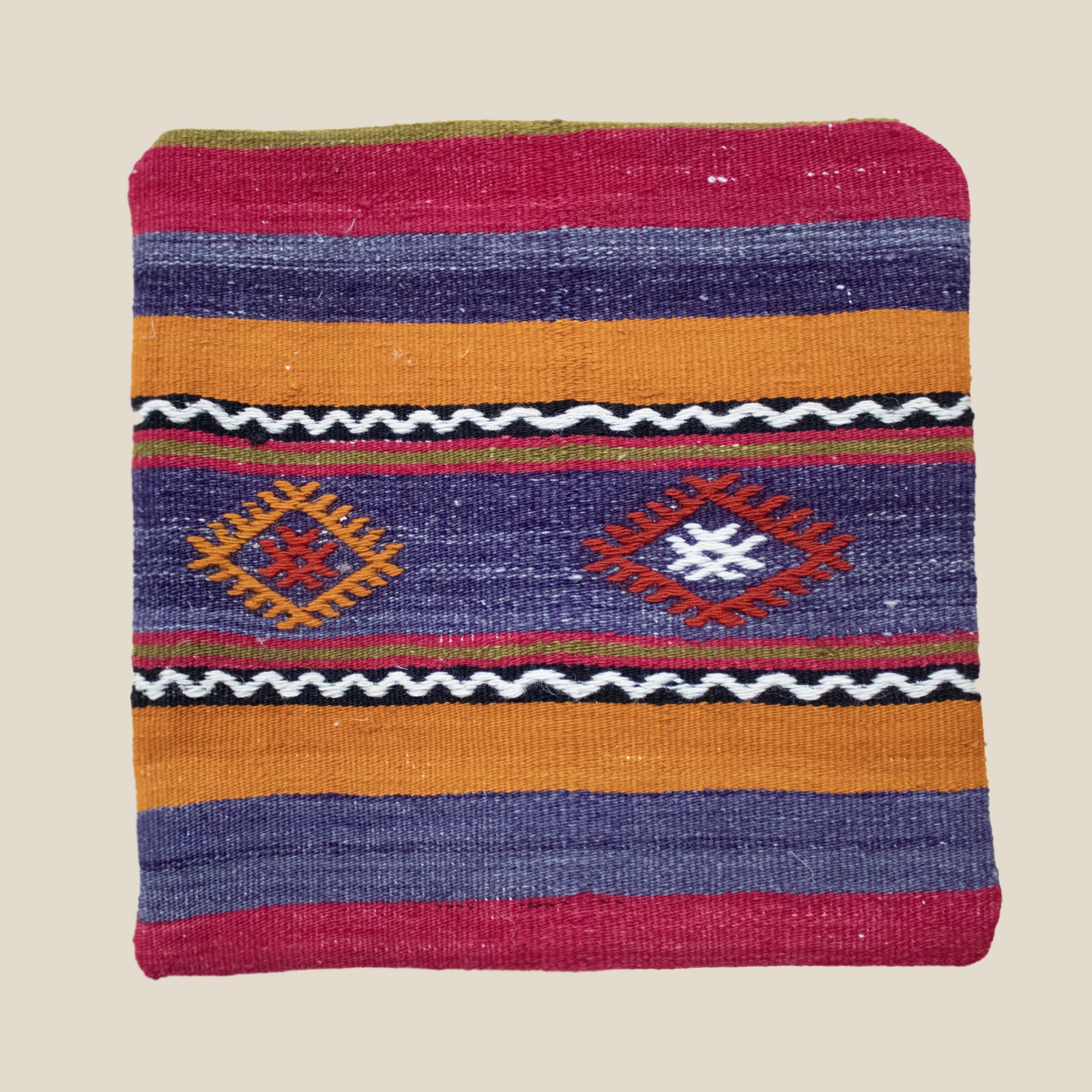 Kilim Cushion Kardelen featuring vibrant vintage patterns and sturdy cotton canvas backing, perfect for home decor.