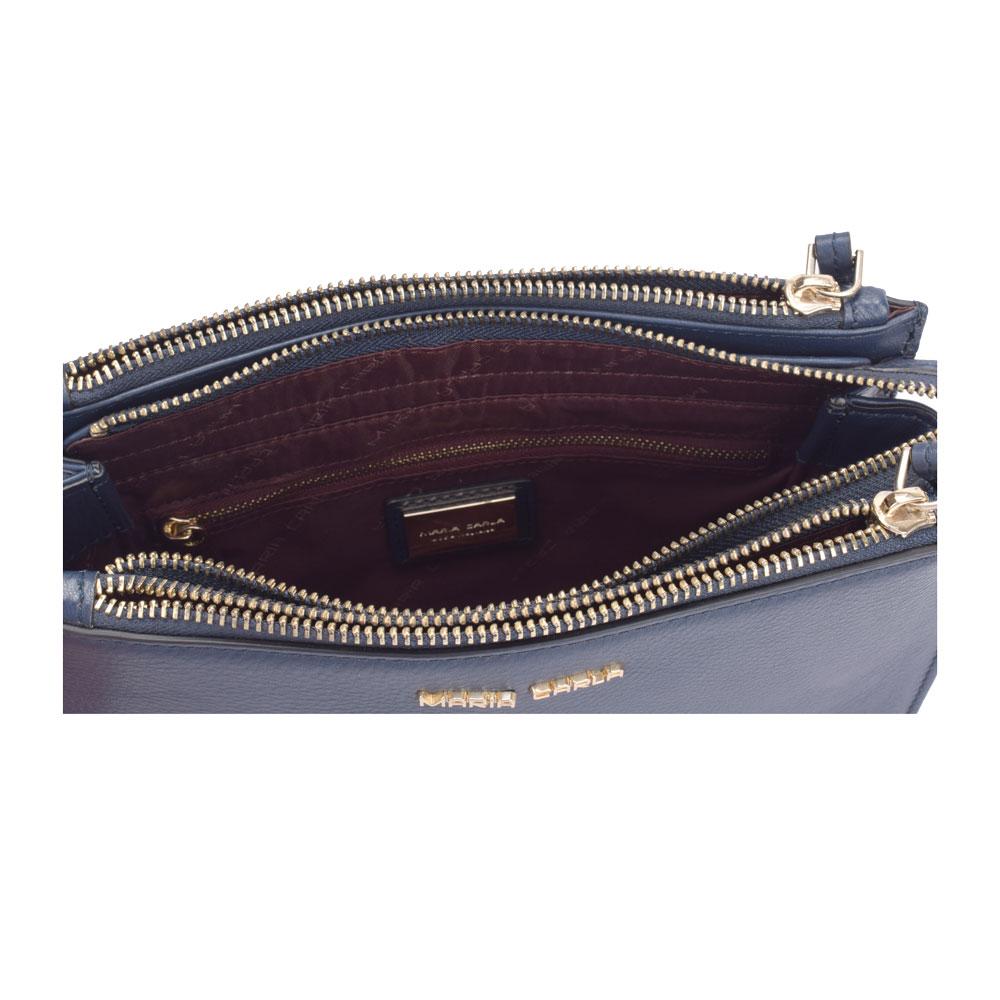 Maria Carla Luxury Leather Handbag in smooth cow leather, featuring adjustable straps, silver metal detailing, and a stylish design.