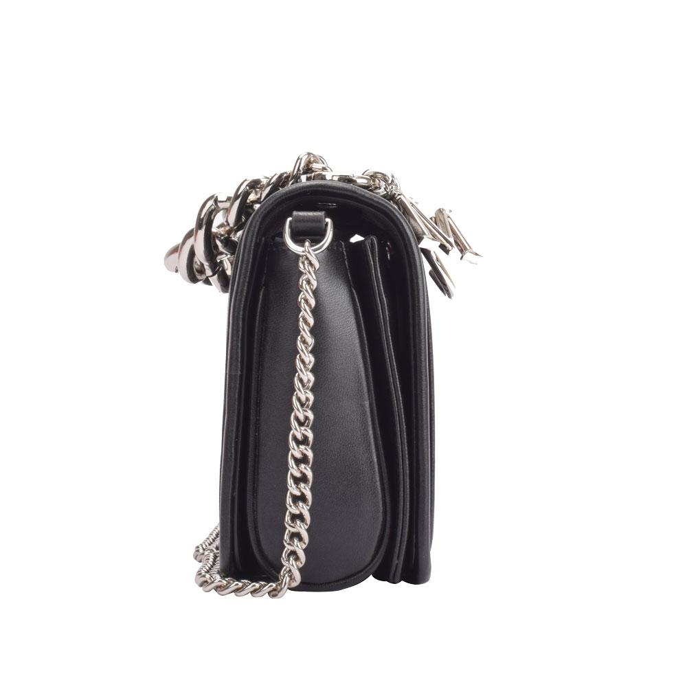 Maria Carla Women's Luxury Leather Handbag in smooth lamb leather with silver chain handle and crossbody strap.