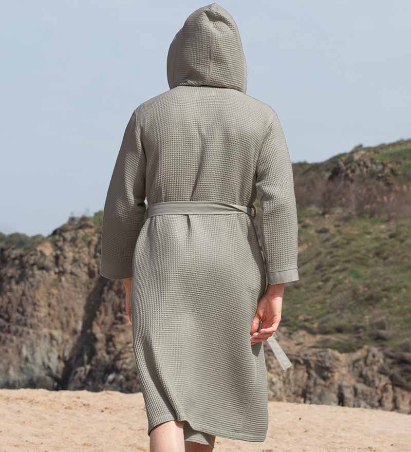 Men's Hooded Turkish Cotton Waffle Robe in various colors, showcasing its soft texture and stylish design.