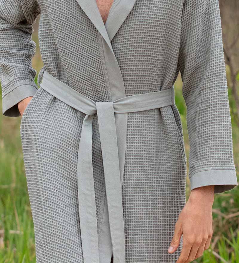 Men's Hooded Turkish Cotton Waffle Robe in various colors, showcasing its soft texture and stylish design.