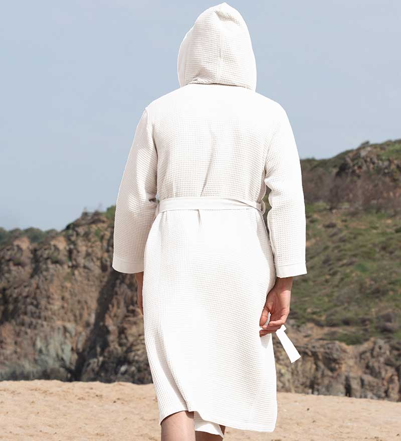 Men's Hooded Turkish Cotton Waffle Robe in various colors, showcasing its soft texture and stylish design.