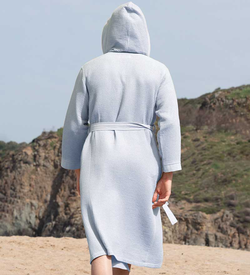 Men's Hooded Turkish Cotton Waffle Robe in various colors, showcasing its soft texture and stylish design.