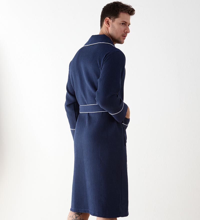 Men's Luxury Waffle Hotel Robe in various colors, showcasing its soft texture and stylish design with shawl collar and pockets.