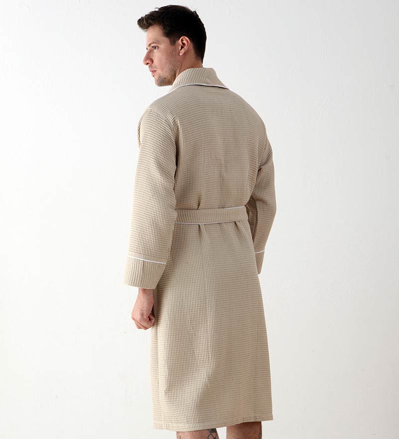 Men's Luxury Waffle Hotel Robe in various colors, showcasing its soft texture and stylish design with shawl collar and pockets.