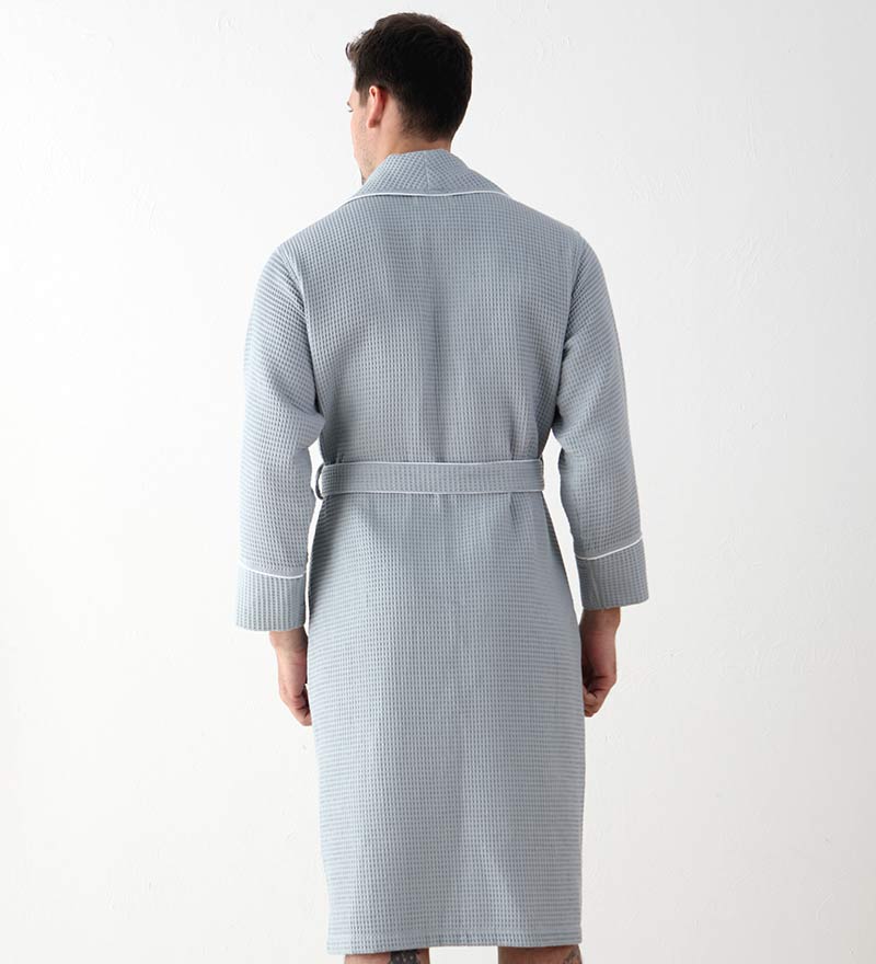 Men's Luxury Waffle Hotel Robe in various colors, showcasing its soft texture and stylish design with shawl collar and pockets.