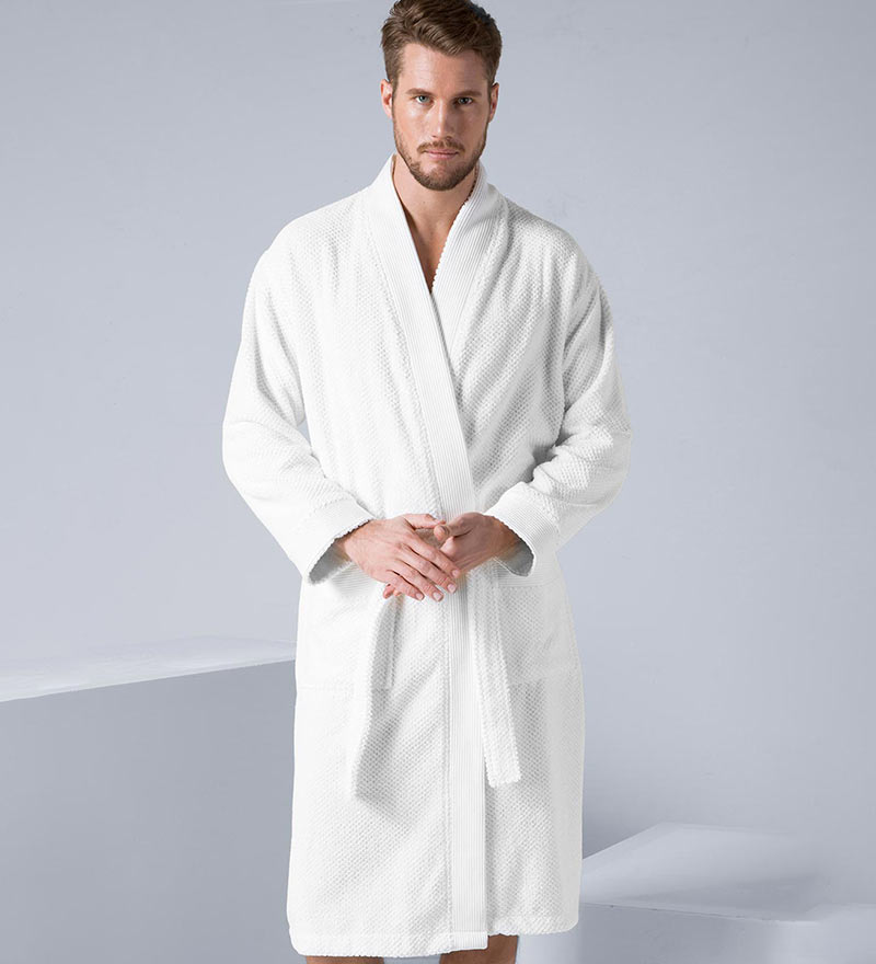 Men's Organic Turkish Cotton Terry Kimono Robe in earthy tones, featuring a stylish belt and practical pockets.