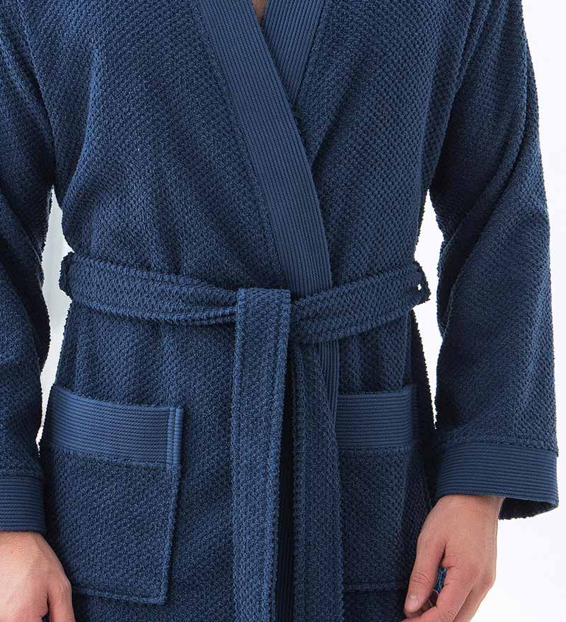 Men's Organic Turkish Cotton Terry Kimono Robe in earthy tones, featuring a stylish belt and practical pockets.