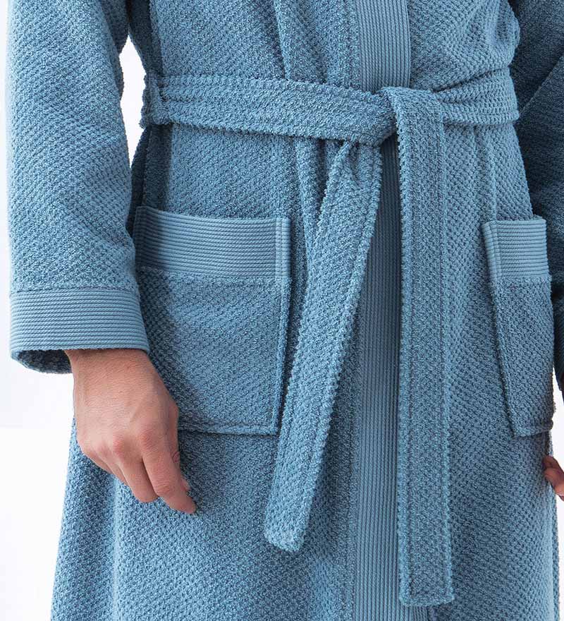 Men's Organic Turkish Cotton Terry Kimono Robe in earthy tones, featuring a stylish belt and practical pockets.