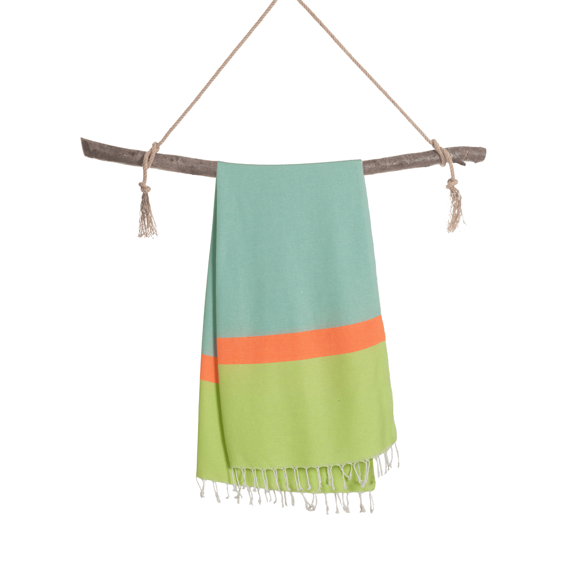 Neon Two-in-One Beach Towel and Bag in green and blue, made from recycled cotton, showcasing its vibrant colors and stylish design.