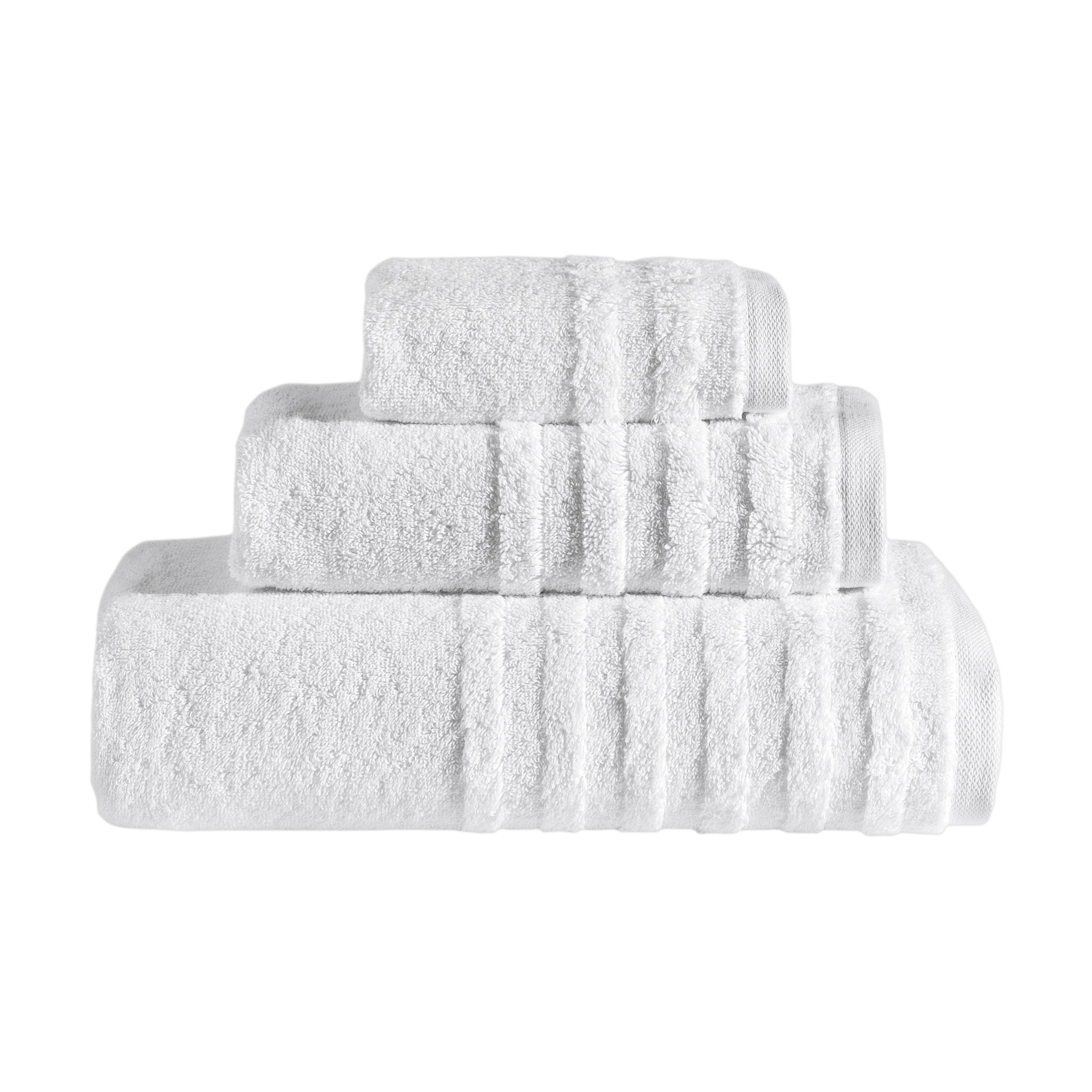 Opulent Collection Towels featuring plush jacquard cotton with striped dobby patterns, available in various sizes.