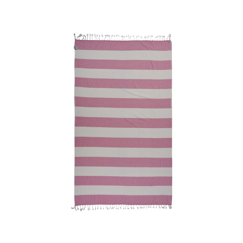 Violet Beach Towel made of soft Turkish cotton with white fringes, perfect for beach or home use.