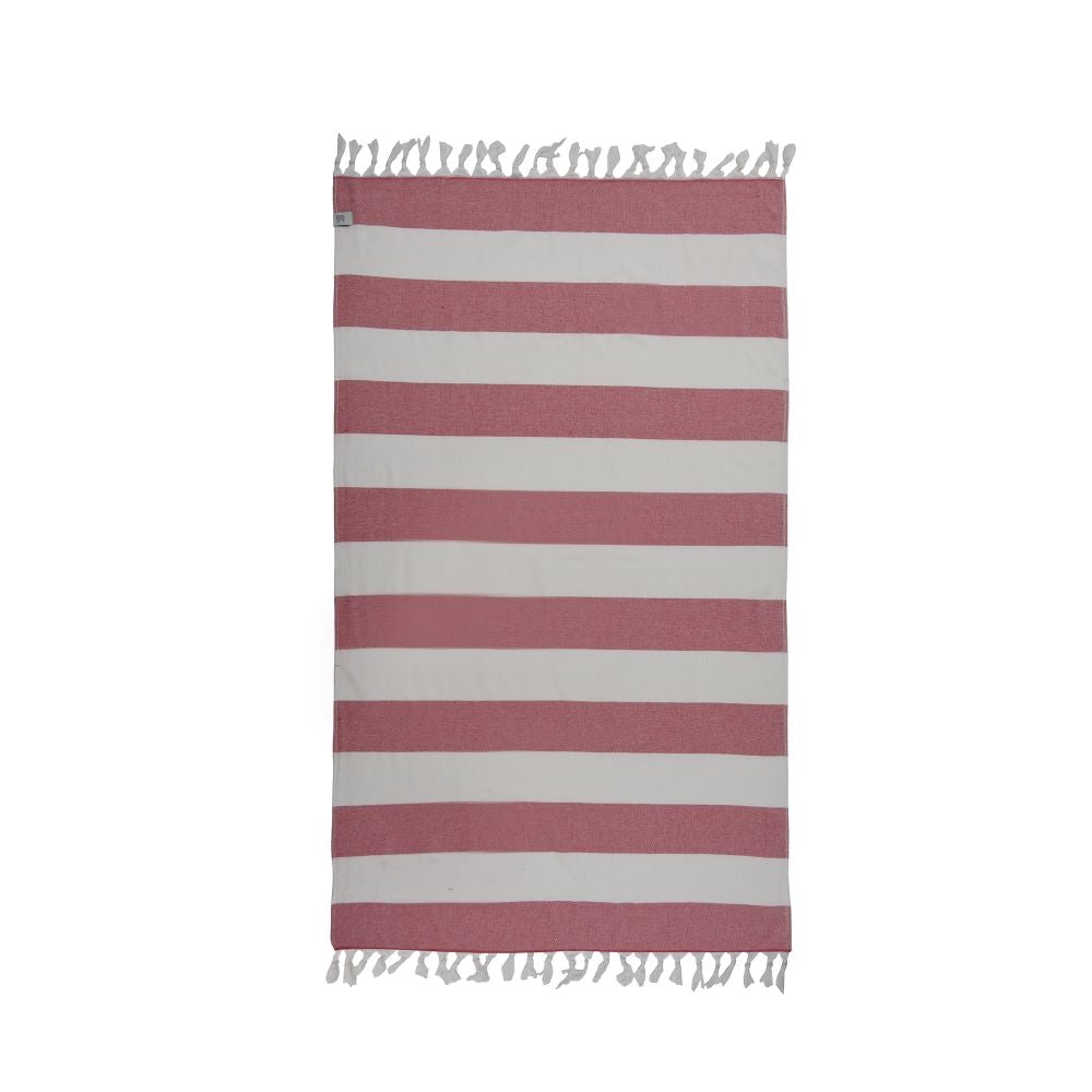 Violet Beach Towel made of soft Turkish cotton with white fringes, perfect for beach or home use.